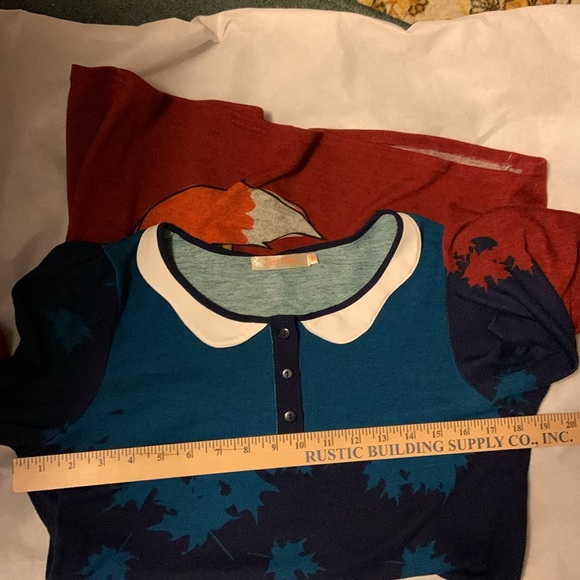 FOX SWEATER DRESS size medium Just Funky dark blue long sleeves Peter Pan collar - Picture 8 of 8